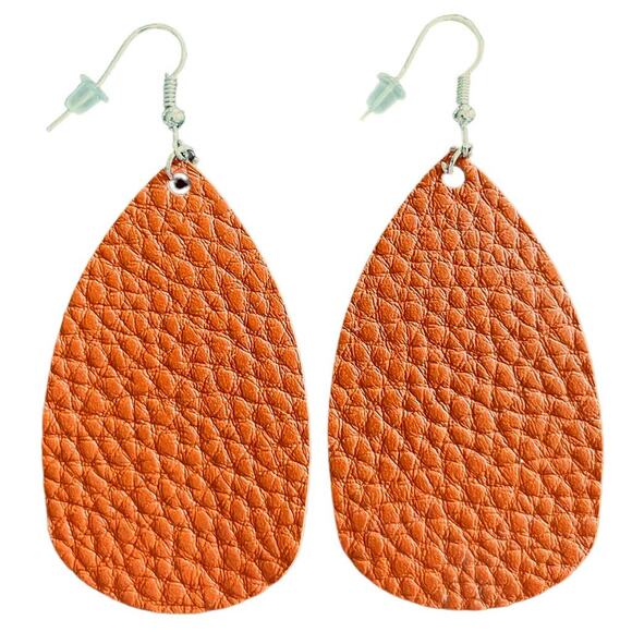 Brown Tan Textured Leather Teardrop Earrings - Picture 2 of 3